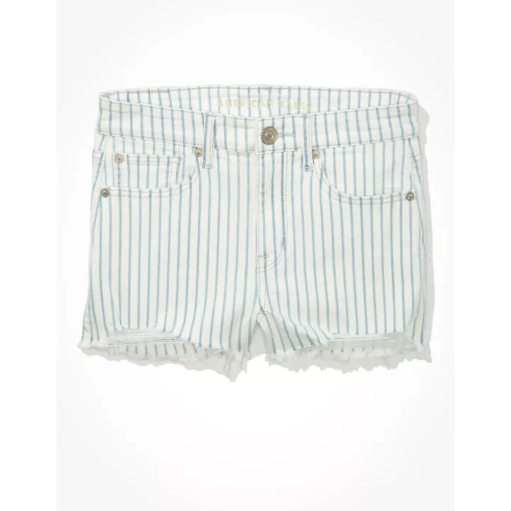 AE High Waisted White and Blue Striped Denim Short Short size 10 EUC